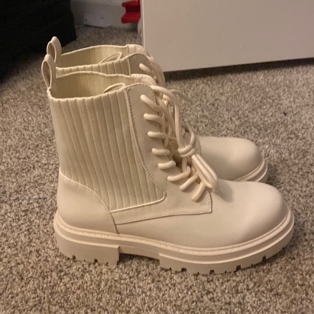 Cream combat boots